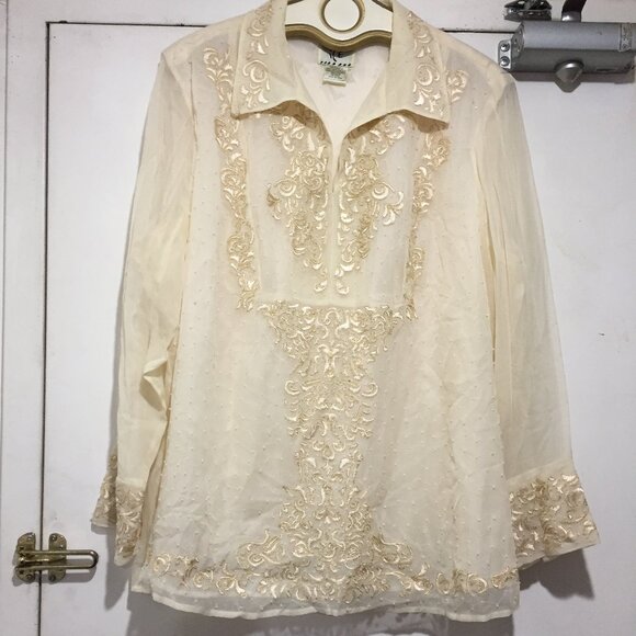 VINTAGE ILE EMBROIDERED EMBELLISHED SILK BLOUSES SIZE 2XL - Picture 4 of 10